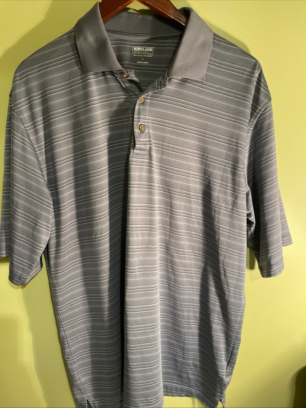 Kirkland Signature Men's Gray Striped Polo Shirt Size Large